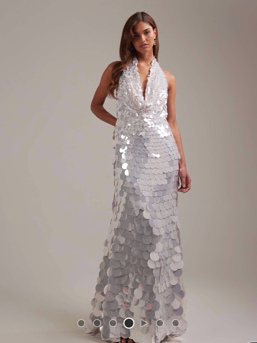 ASOS Silver Sequin Backless Halter Gown
